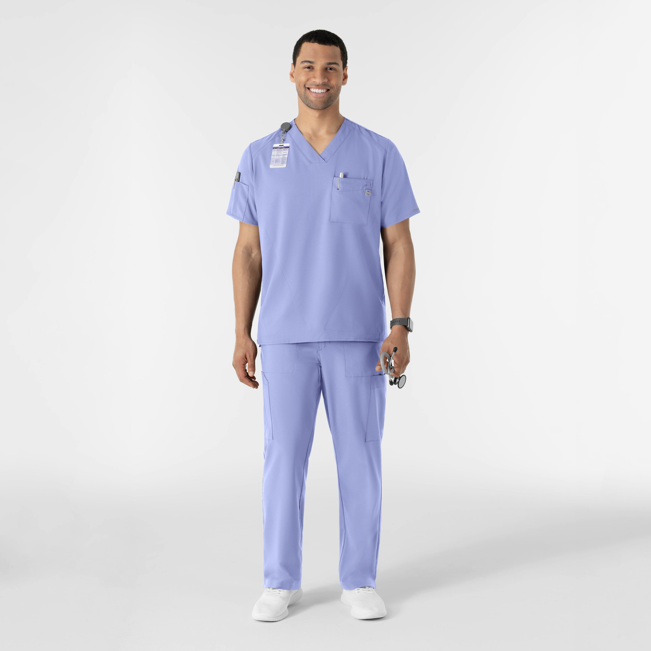 Scrub Médico Repelente a Líquidos de filipina de Cuello en V con pantalón cargo frontal liso para hombre | Marca Wink