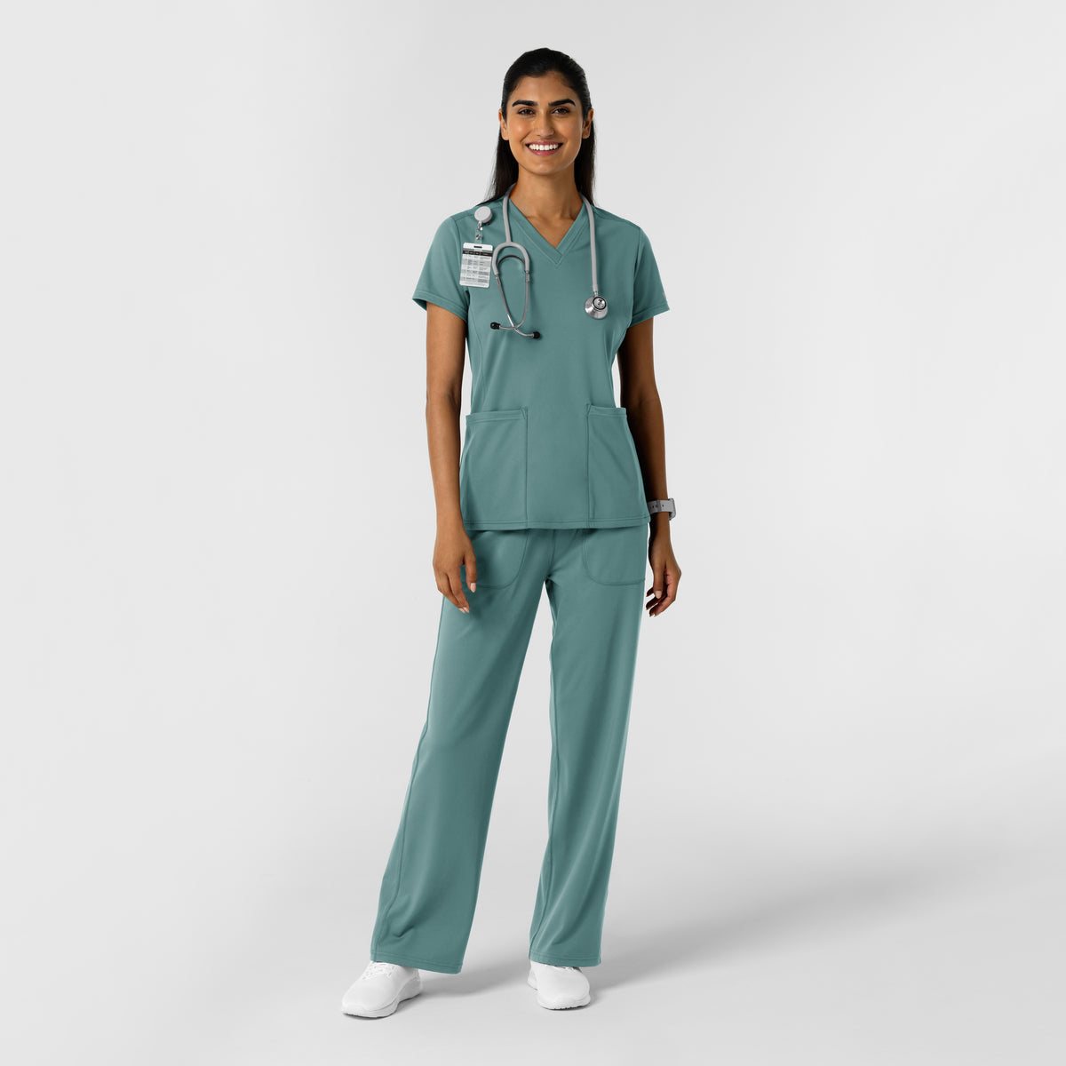 Set de Blusa Médica de Manga Corta con Media Cremallera y Pantalón de Punto Corte Regular - Marca Wink