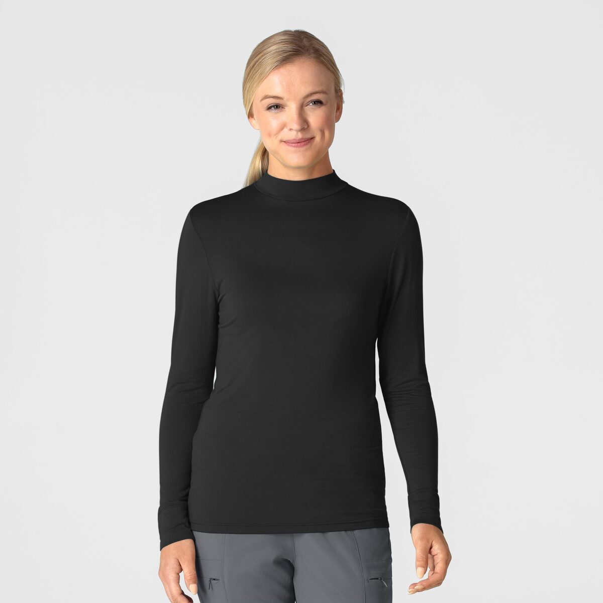 Camiseta Médica de seda con cuello alto y manga larga para mujer color negro | Marca Wink