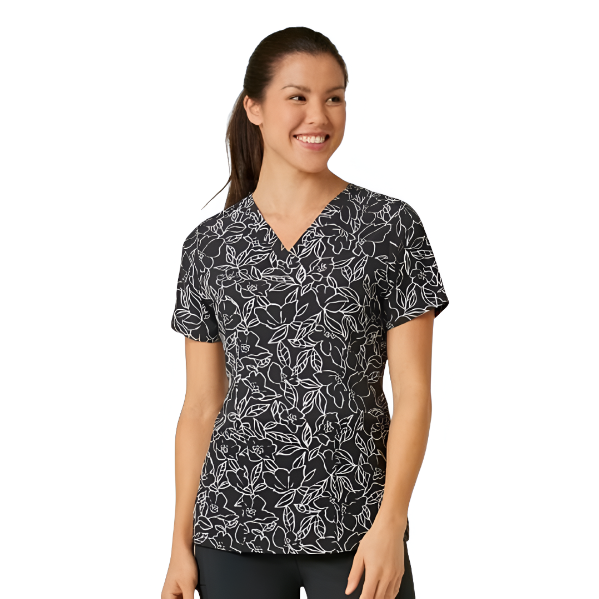 Filipina Médica ajustada con cuello V y 3 bolsillos con estampado floral para Mujer | Marca Wink