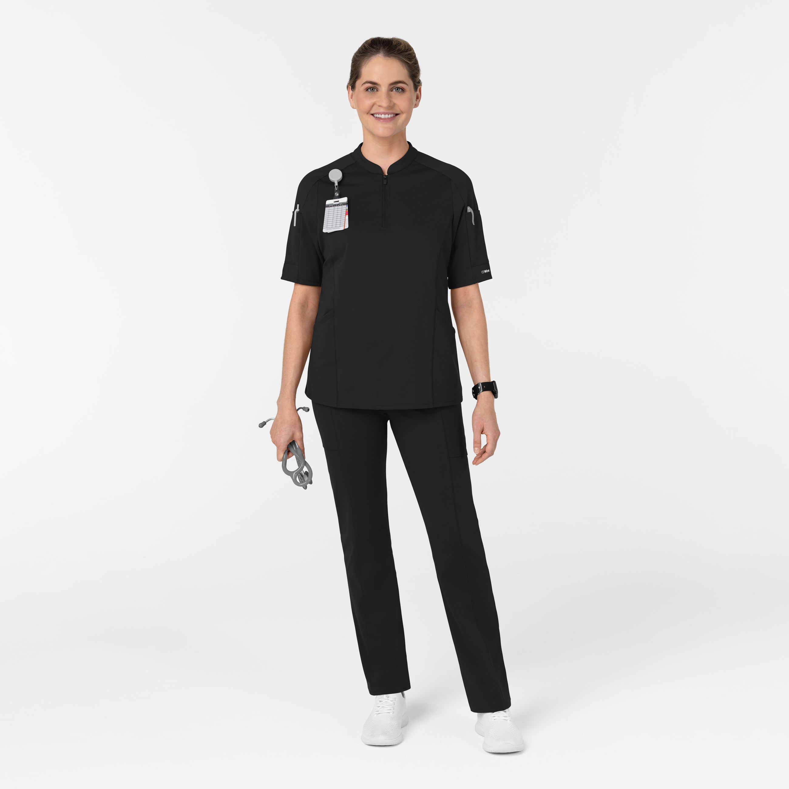 Set de Blusa Médica de Manga Corta con Media Cremallera y Pantalón Corte Recto - Marca Wink