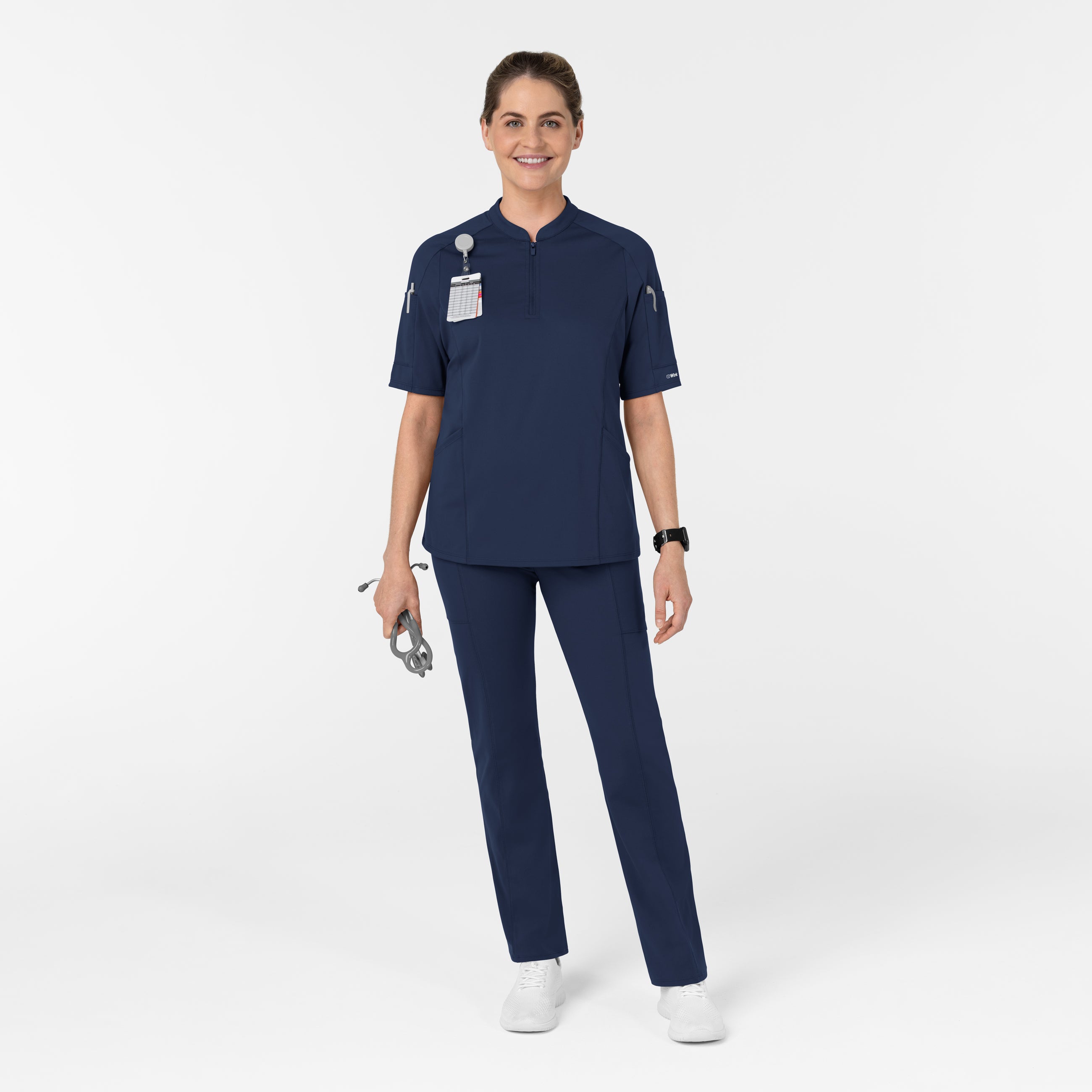 Set de Blusa Médica de Manga Corta con Media Cremallera y Pantalón Corte Recto - Marca Wink