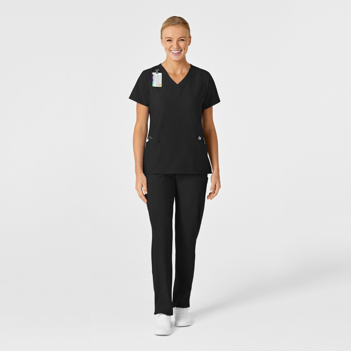 Scrub Médico Repelente a Líquidos de  filipina estilizada con cuello V y pantalón doble cargo frontal liso para mujer | Marca Wink