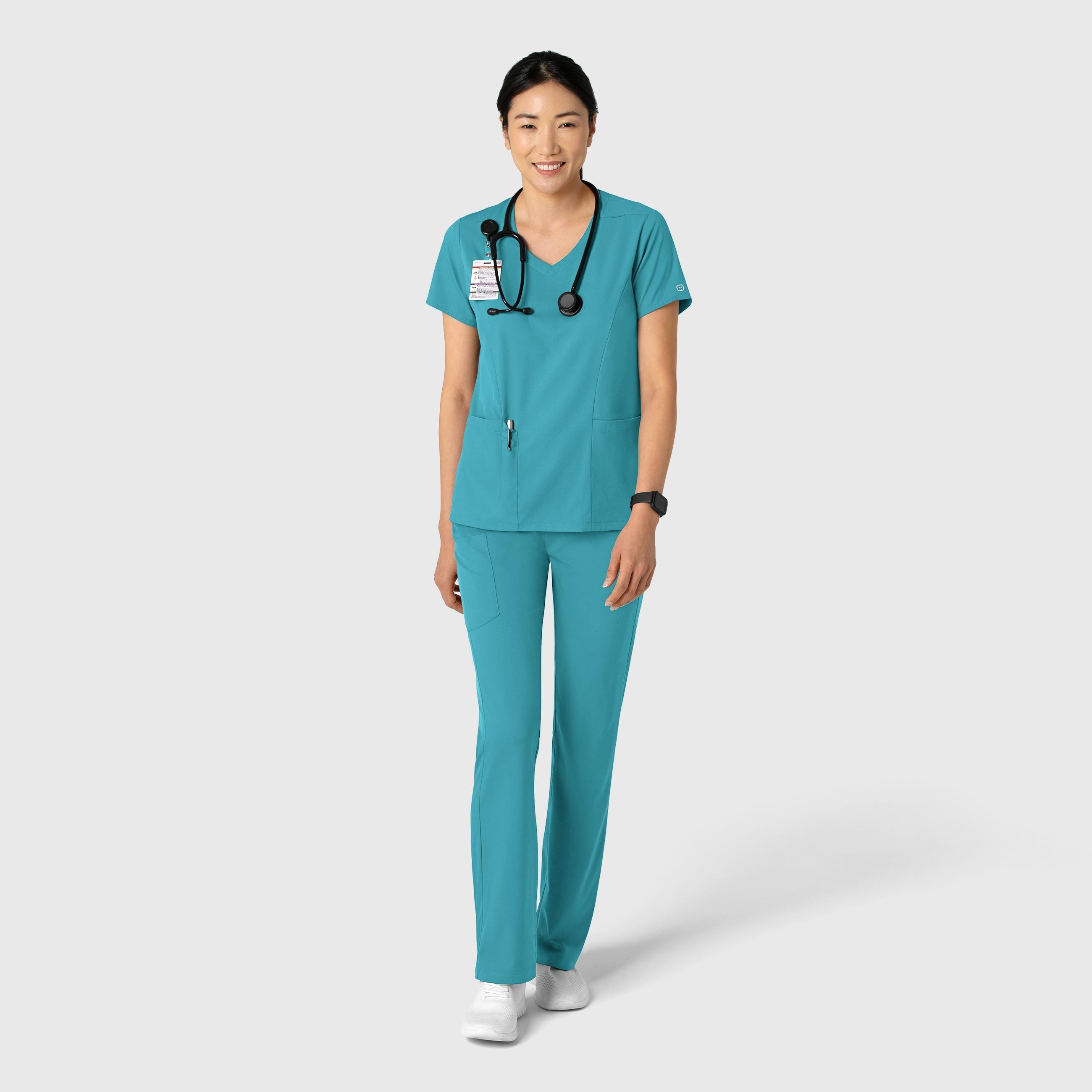 Scrub Médico repelente a liquidos, de filipina con pantalón recto para mujer color verde aqua | Marca Wink
