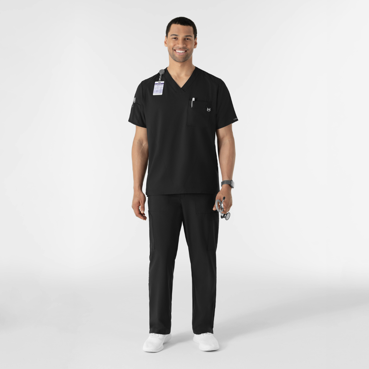 Scrub Médico Repelente a Líquidos de filipina de cuello en V con pantalón cargo frontal liso para hombre | Marca Wink